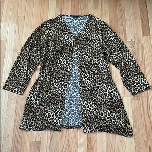 Nina Leonard Cardigan Womens 2X Brown Black Animal Print Stretch Layering Piece